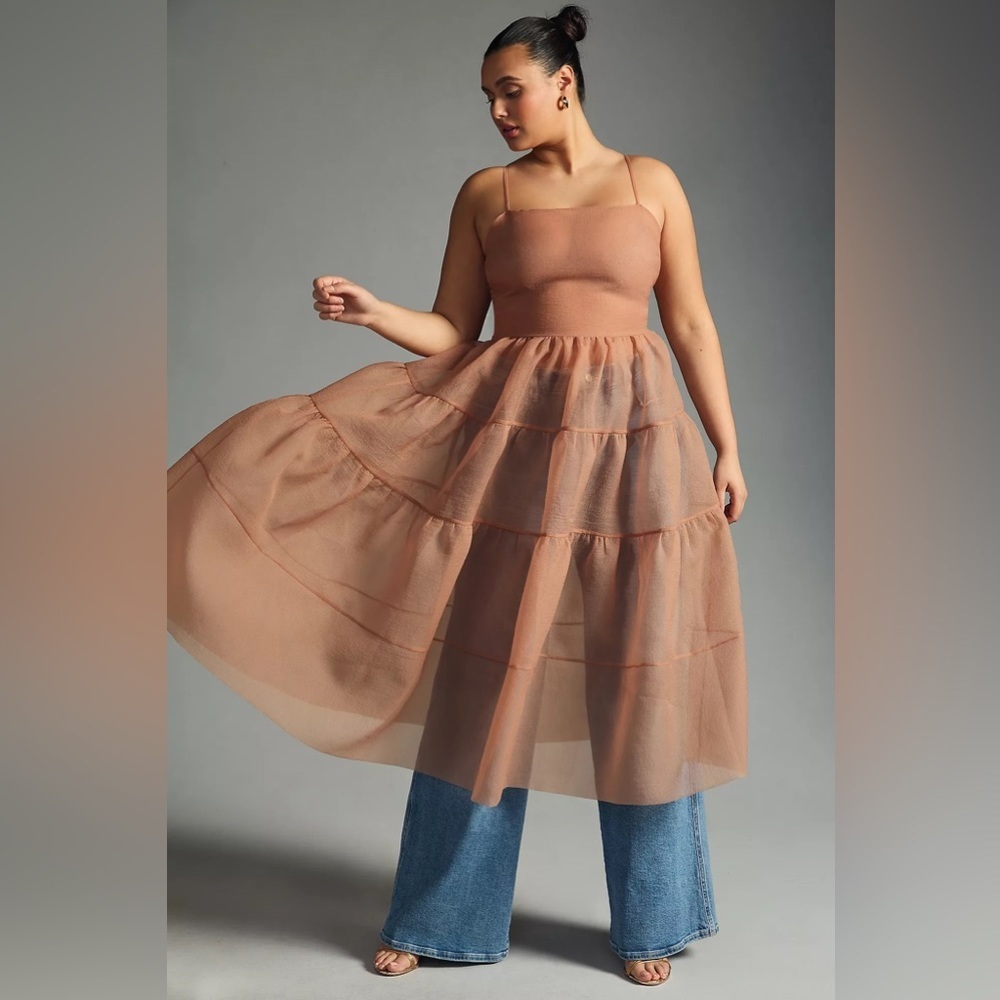 Anthropologie X OhSevenDays Tiered Sheer Midi Dress - Picture 8 of 12